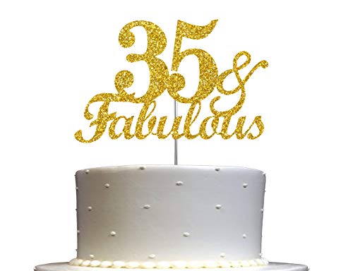 Fabulous & 35 Gold Glitzer Kuchen Topper 35. Geburtstag Party Dekorationsideen Premium Qualität stabiler doppelseitiger Glitzer Acryl Stick Hergestellt in den USA von RokAPary