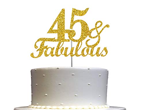 Fabulous & 45 Gold Glitzer Kuchen Topper 45. Geburtstag Party Dekorationsideen Premium Qualität stabiler doppelseitiger Glitzer Acryl Stick Hergestellt in den USA von RokAPary