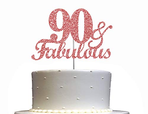 Fabulous & 90 Cake Topper Rose Gold Glitter 90. Geburtstag Party Dekoration Ideen Premium Qualität Stabil doppelseitig Glitzer Acryl Stick Made in USA von RokAPary