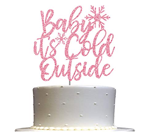 Tortenaufsatz mit Aufschrift "Baby It's Cold Outside", Blau, Glitzer, Babyparty, Party-Dekoration, Premium-Qualität, stabiler doppelseitiger Glitzer, Acrylstab Hergestellt in den USA von RokAPary