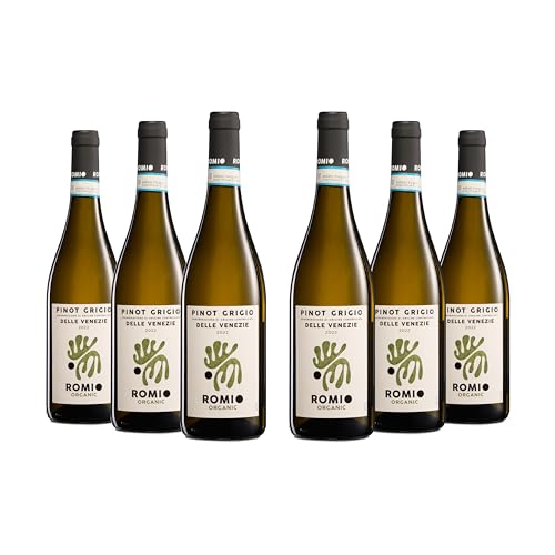 Romio Organic Weißwein Pinot Grigio Delle Venezie DOC BIO mit Birnen- und Zitrusfruchtnoten, einer Klaren Säure und einem Mineralischen Abgang, 12 % Vol., Karton mit 6 Flaschen mit jeweils 750 ml von Romio