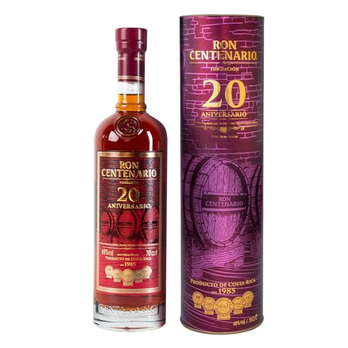 Ron Centenario | Fundación 20 Aniversario | Hergestellt im Solera-Verfahren | Weich und harmonisch im Geschmack | Ausgezeichnet mit der Silbermedaille bei der Tokyo Whisky & Spirits Competition |700ml von Centenario