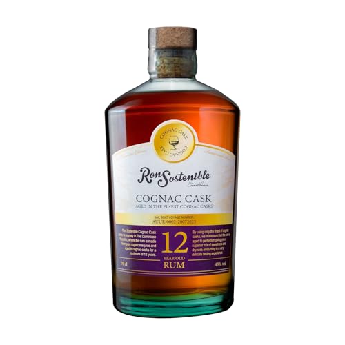 Ron Sostenible 12YO Cognac Cask | Umweltfreundlicher Premium Rum | Perfekt für Old Fashioned, Daiquiri, Sipping | 11 Jahre Bourbon + 1 Jahr Cognac Aged | 700ML - 43% ABV von Ron Sostenible