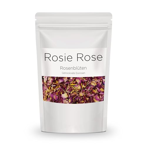 Essbare rote Rosenblüten von Rosie Rose "Rubin Rot", 25g Getrocknete Blumen für Hochzeitstorten, Backen & Kochen, Natürliche, Rosenblüten als Deko für Kuchen und Speisen von Rosie Rose