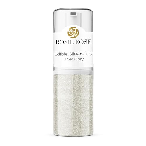 ROSIE ROSE Glitterspray 5g, Essbares Glitzer für Muffins, Torten und Kuchen in Silver Grey, Perfekte Tortendekoration für glänzende Dekorationen, Getränke oder andere kreative Backkreationen von Rosie Rose