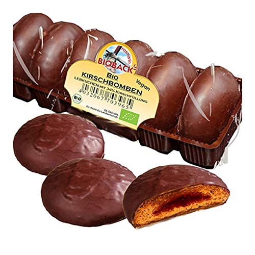 rosmarin BIOBACK KIRSCHBOMBEN Lebkuchen, BIO, 200g | VEGAN | Veganes Gebäck, Kuchen, Kekse, Weihnachtsgebäck mit Kirschfüllung & vegane Schokolade | Laktosefrei | Spar-Pack (5 x 200g) von Rosmarin Bioback