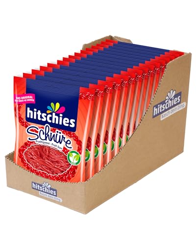 hitschies Schnüre Erdbeere 125g - Fruchtig-leckere Fruchtgummi-Schnüre - Ideal zum Spielen und Naschen - Spaßig-süßes Kauvergnügen - Vegan von hitschie's