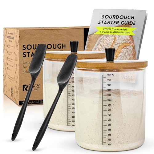 2er-Pack Sauerteig-Starter-Set mit 1,4 l Sauerteigglas und atmungsaktivem Deckel für glutenfreien Sauerteig – ideal für Anfänger Sauerteigbäcker mit einfacher Anleitung – stilvolles Sauerteigglas und von Rowdy Rocket