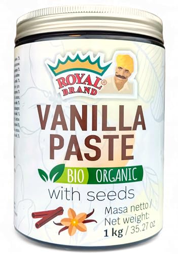 Royal Brand Vanilleschotenpaste BIO mit Vanillesamen – Bourbon Vanille Paste 1kg – Gourmet BIO Vanille für Köche & Desserts – Intensives Vanille Aroma ohne Konservieru Organisch von Royal Brand