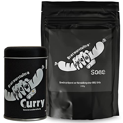 Bratwurstultra Currywurst Gewürz Set - Currywurst Soße 240g + Curry Topping 90g - Curry Gewürzmischung für 2 Liter Currywurst Sauce - Unwiderstehlicher Geschmack für die perfekte BBQ & Currywurst Soße von ROYAL SPICE