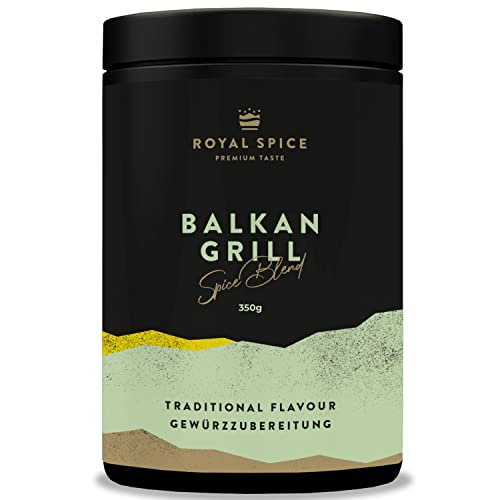 Royal Spice Balkan Grill 350g - Ideal für alle Balkan Spezialitäten - Traditioneller Geschmack mit ausgeprägter Knoblauch Paprika Kräuternote! Vielseitig einsetzbar für Cevapcici, Köfte, Kebab uvm! von ROYAL SPICE