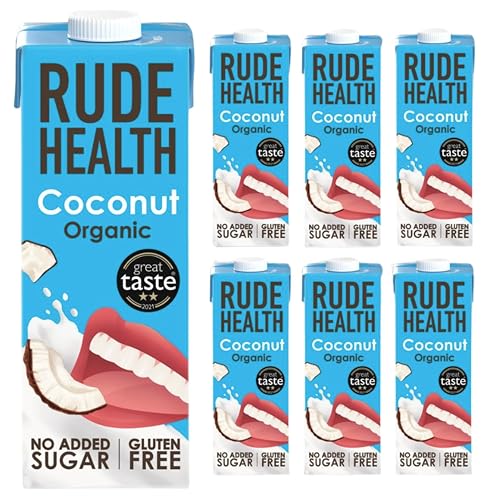 Rude Health 6 x 1 Liter Bio Kokosnussdrink, 100% natürliches Bio Getränk, laktosefrei, milchfrei und glutenfrei, ohne Zuckerzusatz, preisgekrönt, gesund und vegan, 100% recycelbare Verpackung von Rude Health