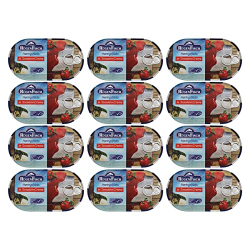 12er Pack Rügen Fisch Heringsfilets in Tomaten Creme (12 x 200 g) von Rügen Fisch