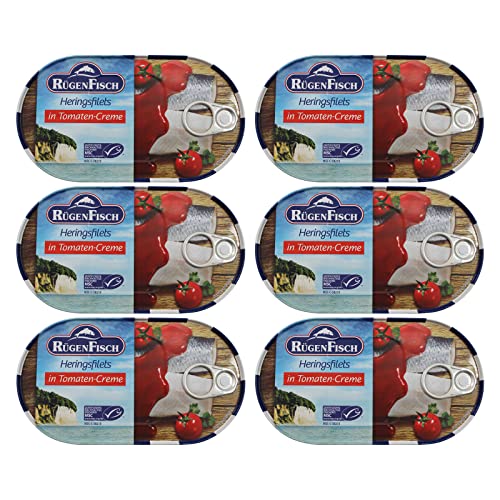 6er Pack Rügen Fisch Heringsfilets in Tomaten Creme (6 x 200 g) von Rügen Fisch