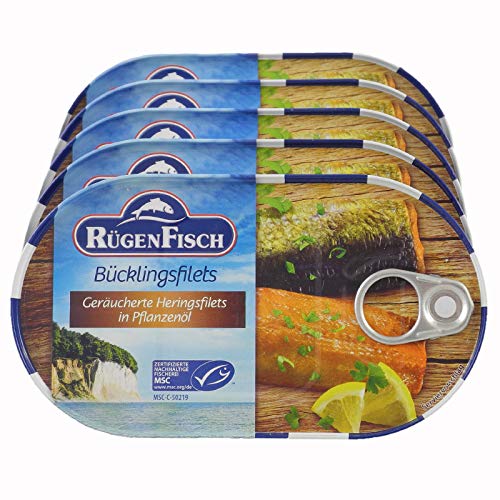 Bücklingsfilets in feinem Pflanzenöl und eigenem Saft 5er Pack (5 x 200 g) von Rügen Fisch