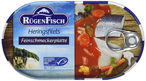 Rügenfisch Feinschmecker Platte Heringsfilet mit feinem Gemüse, 19er Pack (19 x 200 g) von Rügen Fisch