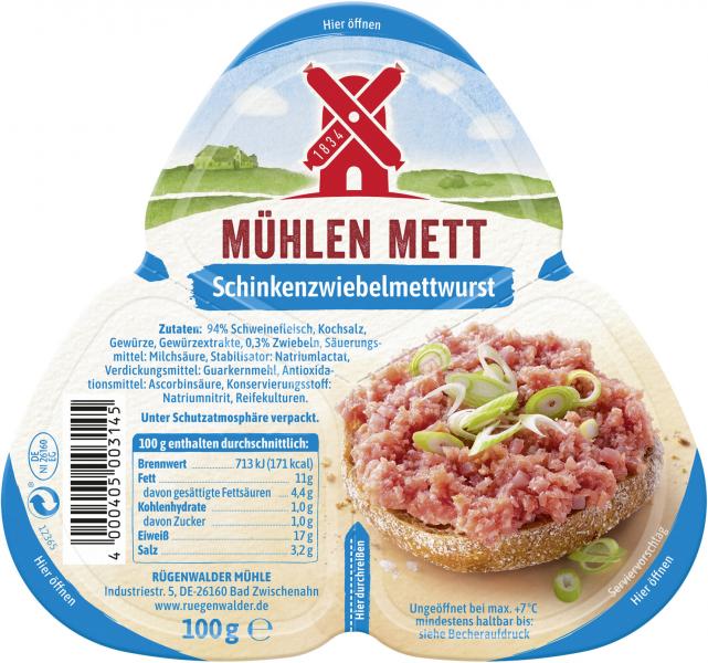 Rügenwalder Mühle Mühlen Mett Schinkenzwiebelmettwurst von Rügenwalder Mühle