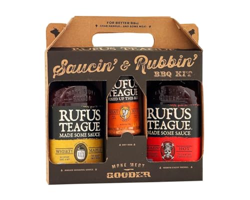 RUFUS TEAGUE BBQ Geschenkset 'Saucin & Rubbin' – Grill-Set mit Whiskey Maple & Blazin' Hot BBQ Sauce und Würzigem Meat-Rub – Premium BBQ-Rubs und Saucen für ein unvergessliches Grillerlebnis von Rufus Teague