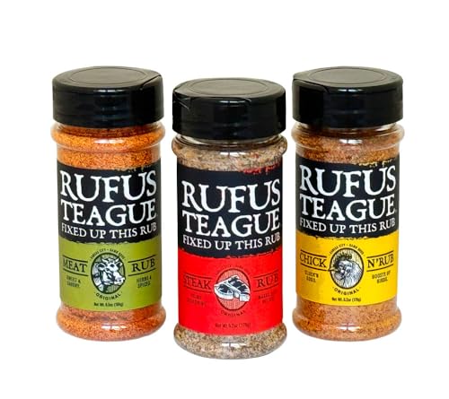 RUFUS TEAGUE Rub Variety Pack, Premium Gewürz-Set, 1x 184 g Fleisch-Rub, 1x 176 g Hähnchen-Rub und 1x 176 g Steak-Rub, köstliche Gewürze zum Marinieren und Grillen von Rufus Teague