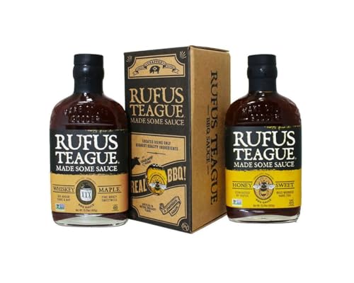 RUFUS TEAGUE Saucen-Set mit Honey Sweet und Whiskey Maple BBQ Sauce (jeweils 432 g), milde und aromatische BBQ-Saucen mit rauchigem Geschmack, glutenfrei und ohne Gentechnik von Rufus Teague