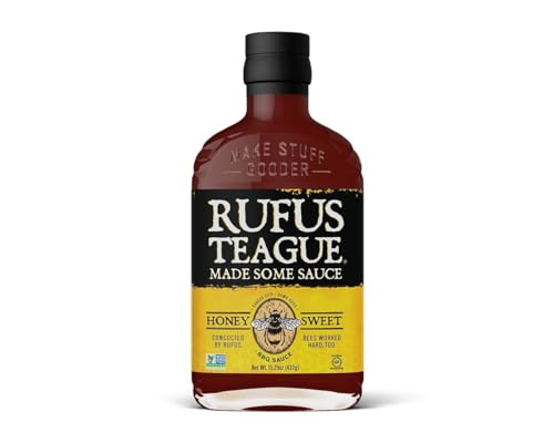 RUFUS TEAGUE Honey Sweet BBQ Sauce (432 g), milde und aromatische BBQ-Sauce mit ausgewähltem Honig und rauchigem Geschmack, glutenfrei und ohne Gentechnik von Rufus Teague