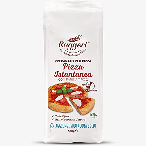 Ruggeri italienisches Instant Pizza Napoli Pizzamehl mit Lievito Madre Backmischung Typ2 fertig in 5 Minuten mit Muttersauerteig aus Hartweizen 2x500gr von Ruggeri