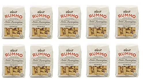 10x Rummo Rigatoni N°50 Pasta Lenta Lavorazione Teigwaren aus Hartweizengrieß Bronze-Zeichnung 500g von Rummo