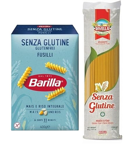 12er-Pack Testpaket Pasta Barilla Fusilli Divella Spaghetti Senza Glutine,Glutenfreie Nudeln Italienische Pasta 400g von Rummo