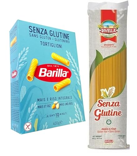 12er-Pack Testpaket Pasta Barilla Tortiglioni + Divella Spaghetti Senza Glutine,Glutenfreie Nudeln Italienische Pasta 400g von Rummo