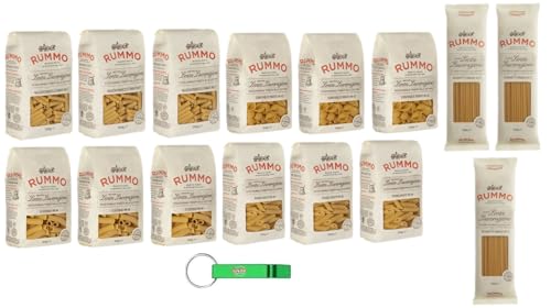 15x Testpaket Rummo Pasta PENNE RIGATE - ELICOIDALI - CONCHIGLIE RIGATE - SPAGHETTI GROSSI - MACCHERONCELLI,Italienische Nudeln aus Hartweizengrieß,500g + Beni Culinari Kostenloser Schlüsselanhänger von Rummo