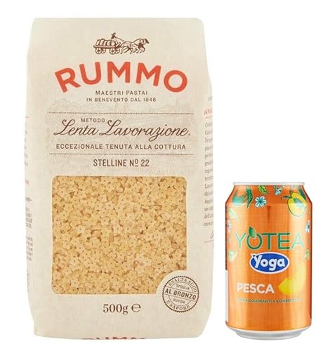 16er-Pack Rummo Pasta Stelline N°22,Italienische Nudeln aus Hartweizengrieß,500g + 1er-Pack Yoga Eistee Pfirsich 330ml Dose von Rummo