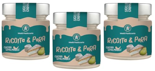 3er-Pack MADÒ PASTICCERIA Crema Spalmabile Ricotta e Pera Handwerkliche Streichfähige Creme mit Ricotta-Käse und Birne Geschmack,200g Glas von Rummo