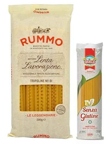 6er-Pack Rummo Pasta Tripoline N°81,Italienische Nudeln aus Hartweizengrieß,500g + 1er-Pack Kostenlos Divella Glutenfreie Pasta Spaghetti 400g von Rummo