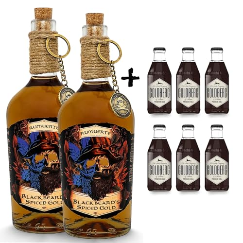 2+6 Bundle - 2 x Rumuerte Blackbeards Spiced Gold 700ml + 6 x Goldberg Cola 200 ml gratis dazu - Vanille, Kokos & leichte Mango Noten - Caribbean Piraten - 40% Vol. von Rumuerte