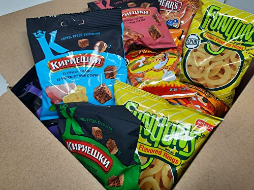 Russian-Box Chips Kollektion Mix aus USA & Russland - ländertypische Chips Auswahl - vielfältiges Sortiment - perfektes 15-teiliges Set - PARTYMIX von Russian-Box