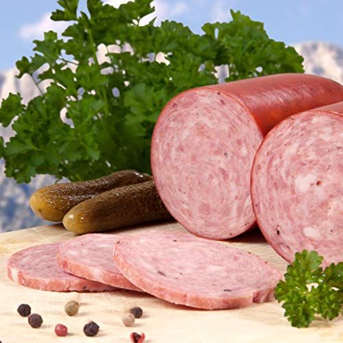 Food-United Gebirgssalami 300 g aus Schweinefleisch fein würzig aromatisch im rauchdurchlässigen Darm über Buchenholz geräuchert mit Pfefferkörnern und Zwiebelaroma hochwertig Spezialität von S.Mile GmbH