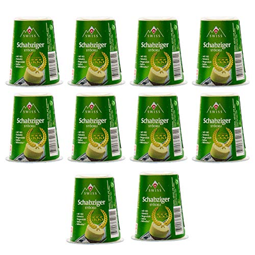 Food-United Schabziger Stöckli schweizer Käse 10x 100 g passend für Pasta & Pizza am Stück Kräuterkäse grüner Schotterkäse Stötzle würzig aromatisch von S.Mile GmbH