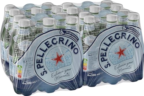 San Pellegrino Mineralwasser, Natürliches Sprudelwasser aus den Lombardischen Alpen, 24er Pack (à 4 x 6 x 500ml) PET Einweg-Flaschen von Sanpellegrino