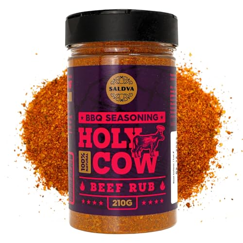 Holy Cow BBQ Rub – 100% natürliches BBQ-Gewürz - Verleiht jedem Rindfleischstück einen fantastischen Geschmack für wunderbare Grillgerichte – Perfekt ausgewogene Gewürzmischung – Große Packung (210g) von SALDVA