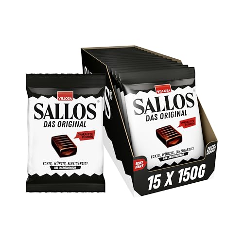 SALLOS das Original Vorrats-Pack – Lakritz-Bonbon mit Kräutern, aus natürlichem Süßholzsaft, würzige Lakritz-Kombination, vegan, im Vorrats-Pack, 15 x 150 g von SALLOS