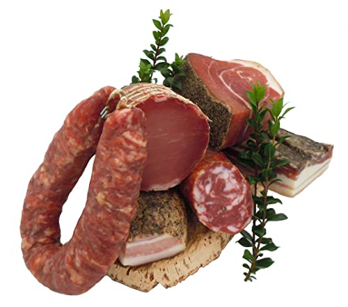 SALUMI MURRU BOX 2 - Sardinische Wurst, Sardinische Salami, Gewürzter Bauchspeck, Schweinebacke, Schweinelende, Gewürzter Schinken und ein Tablett aus Kork von SALUMIFICIO MURRU IRGOLI