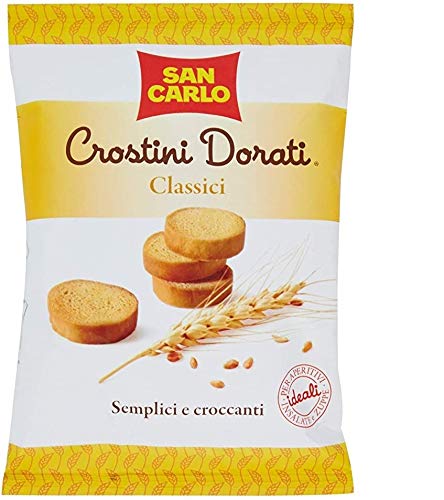 14x San Carlo Crostini Dorati Salzgebäck salziger Snack knuspriger Crouton 75g Winzige Scheiben geröstetes und gebratenes Brot 100% Italienisches Produkt von BFYSYO