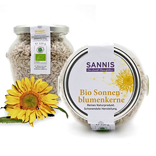 SANNIS Bio-Sonnenblumenkerne 320g I Sonnenblumenkerne aus kontrolliert biologischem Anbau I Sonnenblumenkerne geschält & ungesalzen I reich an Vitamin E I ideal als Topping & zum Backen I glutenfrei von SANNIS Bio-Leinöl Manufaktur