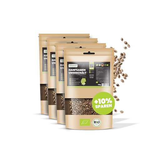 SANUUS Bio Hanfsamen ungeschält 4x750g - Naturland Hanfsamen ungeschält Bio aus Nutzhanf - Superfood Hanf Samen aus Deutschland Protein, Vitamine & ballaststoffreich für Porridge, Müsli & Bowls von SANUUS Better Living