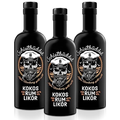 Schietbüddel Rum | Kokos Rum Likör 40% Vol. | Rum mit Kokosgeschmack und feinen Schokoladenaroma und Vanilleextrakt (3x 0.7 l) von SCHIETBÜDDEL