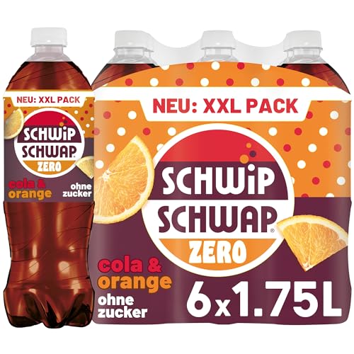 SCHWIPSCHWAP ZERO – XXL PACK – Koffeinhaltiges Cola-Erfrischungsgetränk mit Orange in Flaschen aus 100% recyceltem Material, EINWEG (6 x 1.75 l) von SCHWIPSCHWAP