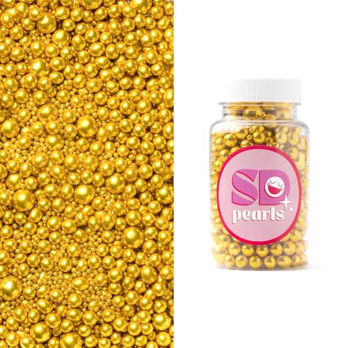 SD Pearls Zuckerperlen, Essbare Zucker Perlen, Tortendeko Streusel Perlen, Zucker Dekorperlen Für Keksen, Kuchen, Cupcakes, Dessertdekoration (Metallic Antikgold, 7mm, 500g) von SD Pearls