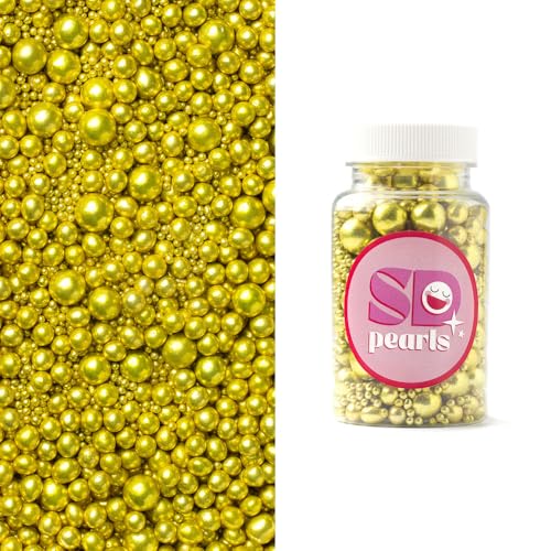 SD Pearls Zuckerperlen, Essbare Zucker Perlen, Tortendeko Streusel Perlen, Zucker Dekorperlen Für Keksen, Kuchen, Cupcakes, Dessertdekoration (Metallic Gold, 10mm, 400g) von SD Pearls