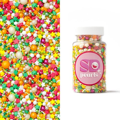 SD Pearls Zuckerstreusel, Bunter Streuselmix, Kuchen Ostern Streusel, Streudekor für Osterkuchen, Zuckerstreusel Ostern, Dekorationszucker für Ostern. (Mix „Auf einer Wiese“, 100g) von SD Pearls