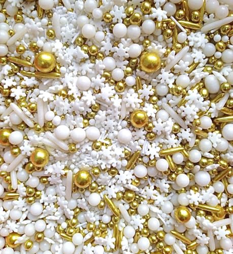 SD Pearls Zuckerstreusel, Weihnachten Streusel Essbar, Zuckerstreusel Weihnachten, Schneeflocken Deco Streusel, Weihnachtskekse Deko Essbar, Streudekor für Kuchen (Mix „Erster Schnee“, 100g) von SD Pearls